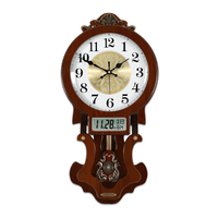 凯恩斯(KAIENSI) 挂钟客厅钟表欧式复古时钟摇摆石英钟表电波创意木质挂表家用 2340QL-带日历款-丽.声机芯 12英寸 【直径30厘米】