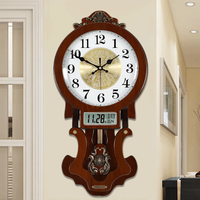 凯恩斯(KAIENSI) 挂钟客厅钟表欧式复古时钟摇摆石英钟表电波创意木质挂表家用 2340QQ-带日历款-智能电波机芯 12英寸 【直径30厘米】