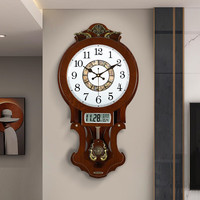 凯恩斯(KAIENSI) 挂钟客厅钟表欧式复古时钟摇摆石英钟表电波创意木质挂表家用 3340BB-带日历款-智能电波机芯 12英寸 【直径30厘米】