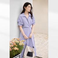 【AN大码系列】夏装时髦捏褶袖女式V领中长短袖连衣裙