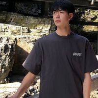 至唯美式潮牌短袖T恤男夏季oversize重磅纯棉正肩体恤青少年半袖tee衫 T207黑色 M 【90-110斤】