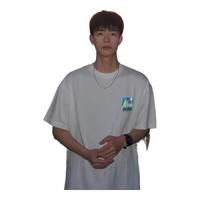 至唯美式潮牌短袖T恤男夏季oversize重磅纯棉正肩体恤青少年半袖tee衫 T221深灰色 L 【110-130斤】