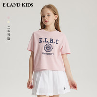 E·LAND KIDS衣恋夏季新品女童徽章印花休闲圆领短袖T恤 L/Yellow/31 150 cm
