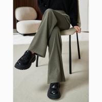 ESE-Y 逸阳 针织高弹坑条安哥拉红喇叭休闲裤女2024秋长裤子女