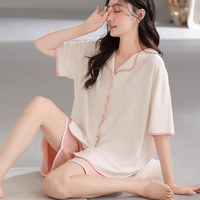 雅鹿莫代尔睡衣女夏季薄款短袖宽松简约可外穿夏天冰丝两件套装家居服 NSWR-34237浅蓝 L 体重100-120)