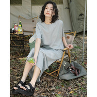 德玛纳 dme【侧边开叉两件套】夏装圆领开叉装饰短袖长裙套装女 M