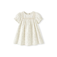 英氏女童连衣裙夏季短袖纯棉可爱白裙纯棉儿童公主裙 线描花丛