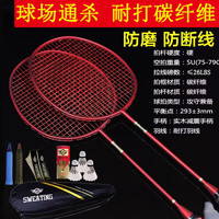 SWEATING2只超轻羽毛球拍双拍全碳素碳纤维耐用型耐打对拍5u碳素纤维 【2支】磨砂红  碳纤维
