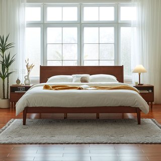  LINSY/林氏家居 北欧简约 实木床  【胡桃色】普通床 1.8*2.0m 1.8m*2m