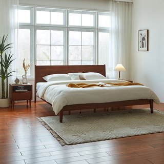  LINSY/林氏家居 北欧简约 实木床  【胡桃色】普通床 1.8*2.0m 1.8m*2m