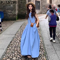 棉致法式蓝色无袖背心连衣裙女夏季2025新款海边高级感度假风长裙子 248蓝色【高品质33.5】 XL 115-130斤