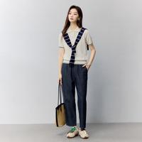 冰爽丝学院风POLO领针织衫女2025夏季撞色绣花百搭上衣