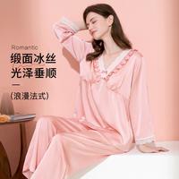 【缎面冰丝】法式高级感蕾丝家居服套装九分袖九分裤睡衣女可外穿
