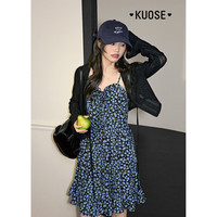 阔色（kuose）蓝色碎花吊带短裙针织开衫两件套装女2025春夏季小个子连衣裙新 浅蓝色连衣裙3007 6月22日发 M