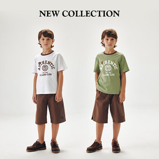 E·LAND KIDS衣恋夏季新品男童刺绣徽章LOGO印花T恤  140 cm