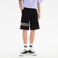 杰克·琼斯（JACK&JONES）男装百搭潮流撞色字母拼接印花运动风休闲五分短裤男款223115003 黑色 S