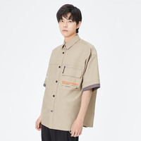 杰克·琼斯（JACK&JONES）夏舒适个性百搭休闲日常时尚纯棉尖领宽松短袖衬衫男装222204027 E11卡其色 S