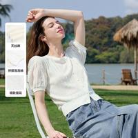 【天丝麻毛衫】2025夏季拼接泡泡袖气质提花短袖针织衫女