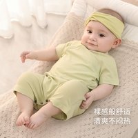 巴厘小猪新生儿婴儿衣服夏季薄款睡衣绑带和尚服男宝宝连体衣女宝哈衣 胭脂粉 52cm