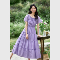 梵希蔓法式优雅连衣裙女2025年夏季新款莱赛尔木耳边U领宽松长裙 A1188