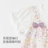 女宝宝假两件连体衣夏季薄款外出哈衣爬服碎花可爱婴儿短袖衣服