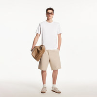 杰克·琼斯（JACK&JONES）男装简约舒适潮纯色全棉logo刺绣直筒休闲圆领短袖上衣225201198 A06本白色 常规 2XL （190）