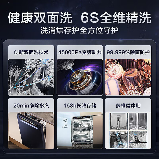 PLUS会员：海尔 双面洗洗碗机W600X嵌入式15套大容量分区洗168h长效净存双喷淋80°C双微蒸汽洗 彩晶屏