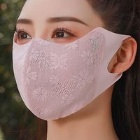 PEANOJEAN防晒口罩女生高颜值护眼角夏季薄款透气个性网纱户外E394 带钻防晒蕾丝【浅灰】 1个