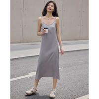 德玛纳 dme【灰色V领背心裙】夏款可调节吊带性感背心连衣裙女