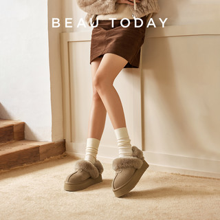 BeauToday厚底雪地靴女春季加绒棉鞋女鞋泰迪系列外穿毛毛拖鞋子 41