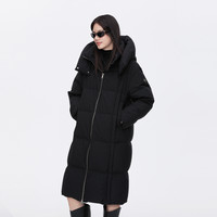 波司登奥莱冬季女甜酷风时尚百搭长款黑金系列可脱卸帽羽绒服 Y
