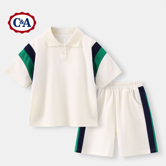 C&A 立体网眼透气撞色POLO套装（T恤+短裤） 男女童5折专区任选！