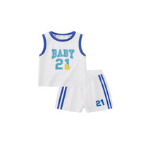 懿琪宝贝宝宝套装夏季纯棉儿童运动服夏款男童球服无袖上衣薄款小婴儿夏装 经典白  120