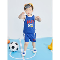 懿琪宝贝宝宝套装夏季纯棉儿童运动服夏款男童球服无袖上衣薄款小婴儿夏装 克莱因蓝 90
