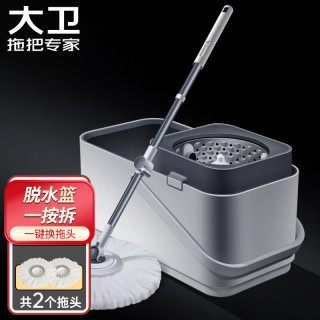 PLUS会员：大卫 旋转拖把40cm杆伸缩99-127cm 2头加厚拖布 一键拆卸