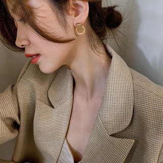 KOSES925银针气质多圆圈极简金属耳钉女设计感欧美风耳饰耳环 金属多圆圈耳钉