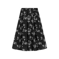 秋水伊人宽松直筒百褶半身裙春季女装中高腰百搭裙子 黑色 L