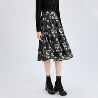 秋水伊人宽松直筒百褶半身裙春季女装中高腰百搭裙子 黑色 XL