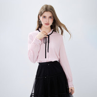 秋水伊人法式宫廷风衬衫2024年秋季女复古长袖蝴蝶结气质上衣 粉红 XL