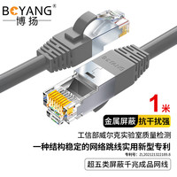 博扬 超五类屏蔽网络跳线FTP千兆网线 CAT5e无氧铜双绞线 1米 机房家装监控工程布线成品网线 灰色 BY-501HP