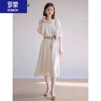 罗蒙（ROMON）连衣裙女装夏季2024年时尚名媛高端轻奢优雅知性气质女神裙子 米杏色 L