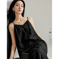 茵曼（INMAN）复古设计感刺绣莱赛尔吊带裙2025春季女装度假显瘦连衣裙 午夜黑 S