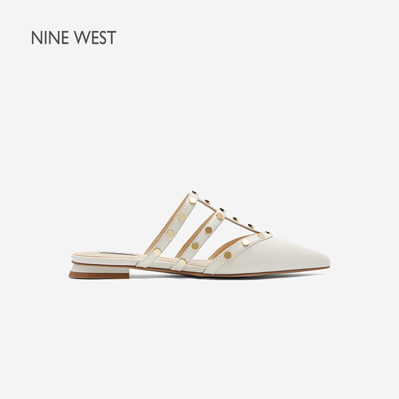 NINE WEST/玖熙包头拖鞋女尖头半拖气质穆勒凉拖 NN565028KK