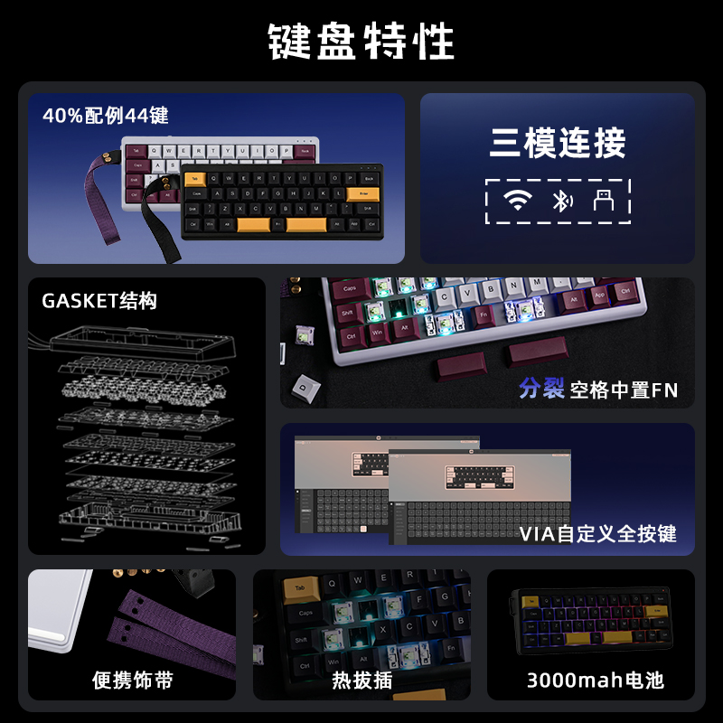 EPOMAKER TH40客制化机械键盘40%配列蓝牙无线VIA出差便携小键盘