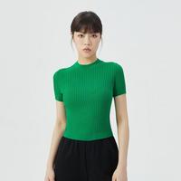 女装短款冰丝凉感圆领镂空针织短袖女