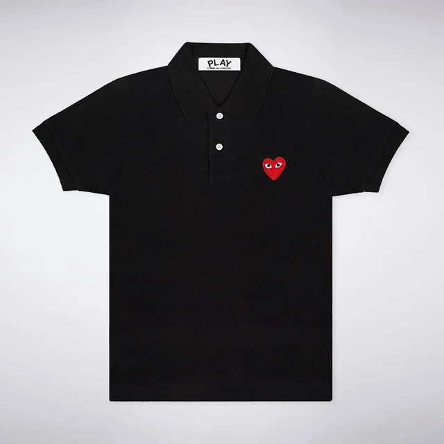COMME des GARÇONSCOMME DES GARCONS川久保玲CDG PLAY爱心红心t恤刺绣印花短袖男女款情侣polo衫 黑色 男L