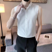 续即2025新款无袖衬衫男夏季薄款潮流痞帅纯色休闲男士坎肩衬衣服上衣