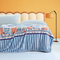 富安娜（FUANNA）儿童毛巾被毛毯柔软法兰绒毯午睡毯空调毯盖毯毯被 180*200cm 小镇蓝（180*200cm）