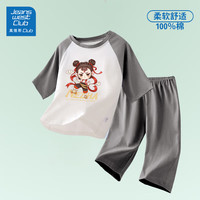 JEANSWEST CLUB真维斯儿童纯棉短袖七分裤裤睡衣家居服男童女童套装 灰-风火轮哪吒 120 (身高110-120cm)
