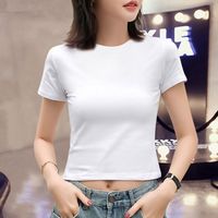 白色短款T恤女短袖修身2024年新款潮纯色夏装半袖体恤显瘦上衣